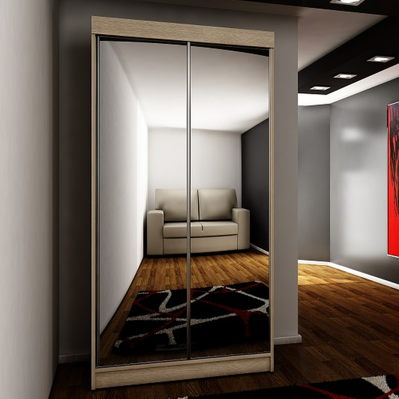 Szafa przesuwna z lustrem 100 cm dwudrzwiowa TARO dąb sonoma