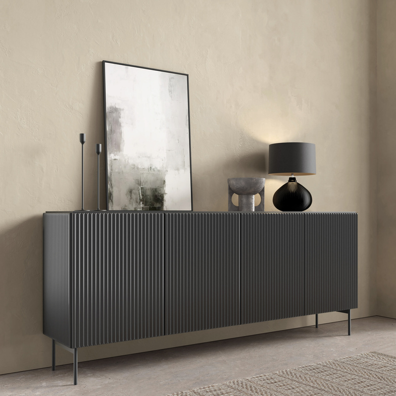 Czarna komoda 200 cm do salonu czterodrzwiowa MEZZO