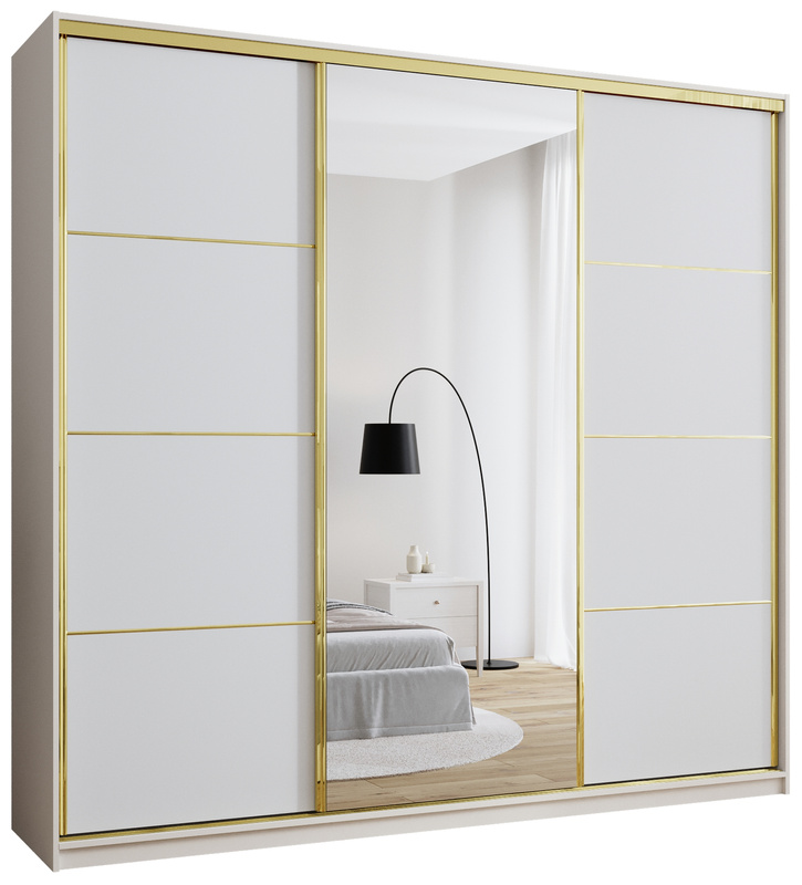Biała szafa przesuwna z lustrem 250 cm GOLD NEW MAX