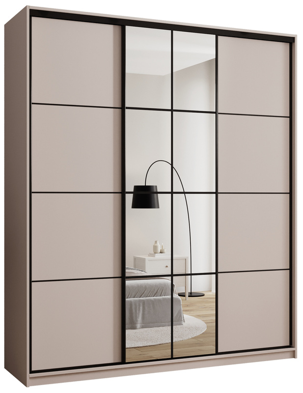 Wysoka beżowa trzydrzwiowa szafa przesuwna 200 cm EDGE MAX