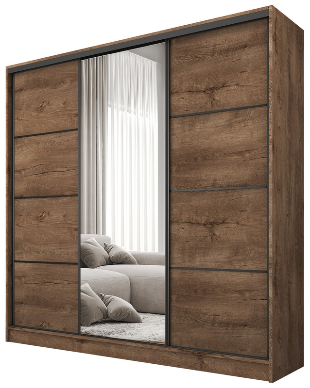 Szafa przesuwna 180 cm z lustrem do sypialni BEST dąb lefkas