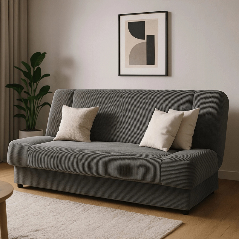 Ciemnoszara rozkładana sofa z funkcją spania do salonu PIONO sztruks