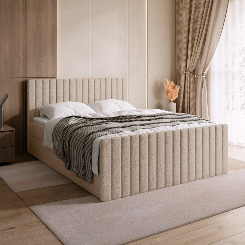 Łóżko do sypialni 160x200 cm kontynentalne z pojemnikiem DREAM DUO beżowe