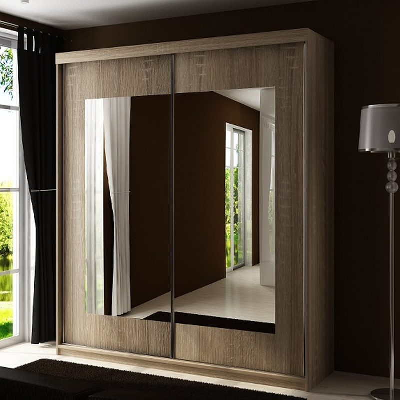 Szafa przesuwna z lustrem 150 cm dwudrzwiowa TARO dąb sonoma