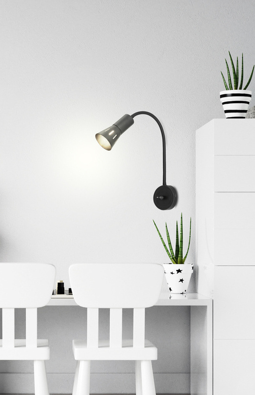 Czarny kinkiet na wysięgniku regulowany z włącznikiem ARNEA industrialny metal