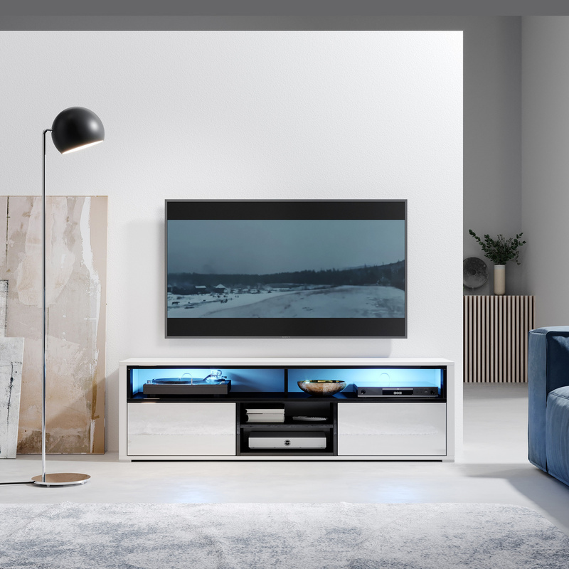 Biała szafka 137 cm RTV pod telewizor do salonu BARON