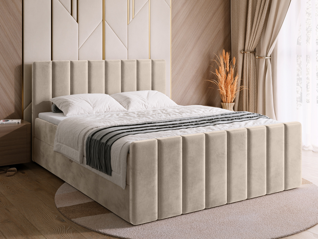Beżowe łóżko kontynentalne 140x200 cm z pojemnikiem DENVER DUO