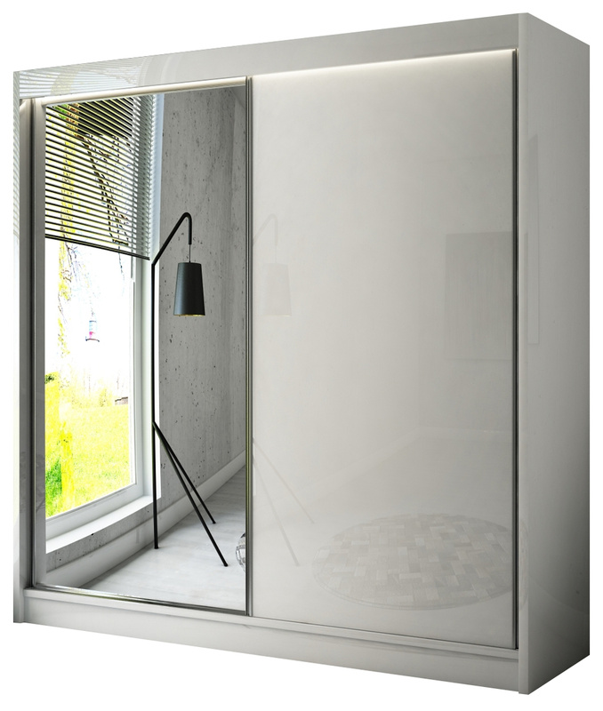 Szafa przesuwna z lustrem 200 cm VARENO biały połysk