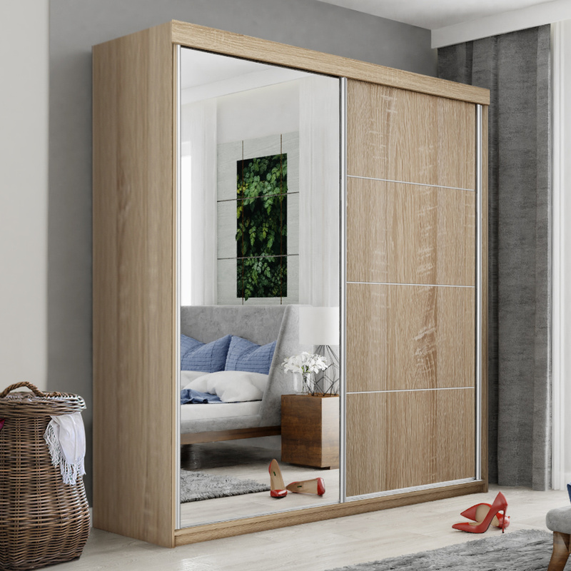Szafa 200 cm z lustrem do sypialni dwudrzwiowa przesuwna TARO dąb sonoma