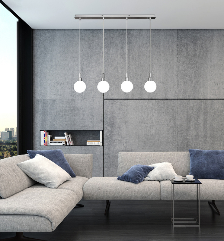 Srebrno-biała lampa wisząca sufitowa 4-punktowa do salonu MALDUS metal