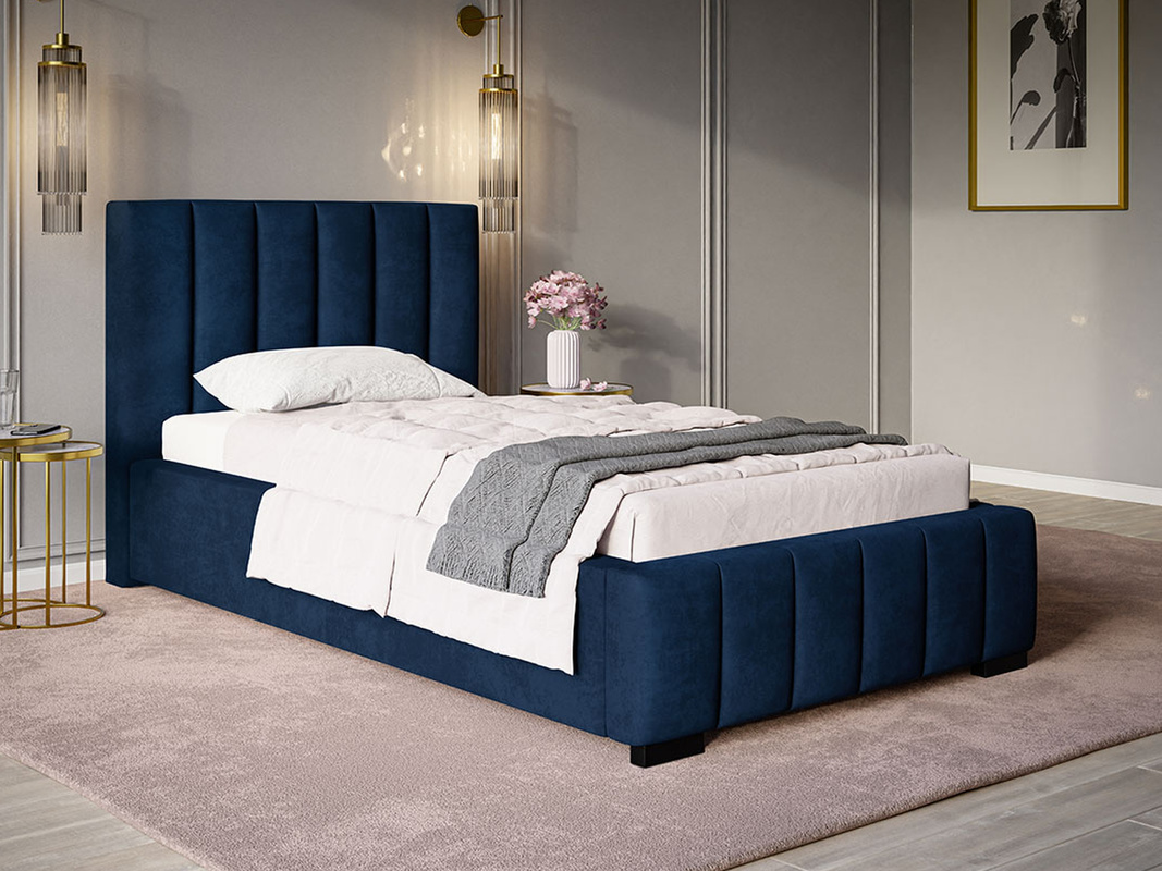 Granatowe nowoczesne łóżko z pojemnikiem 90x200 cm CAND