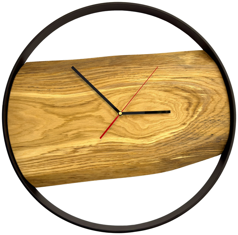 Loftowy zegar ścienny dębowy 50 cm RAW