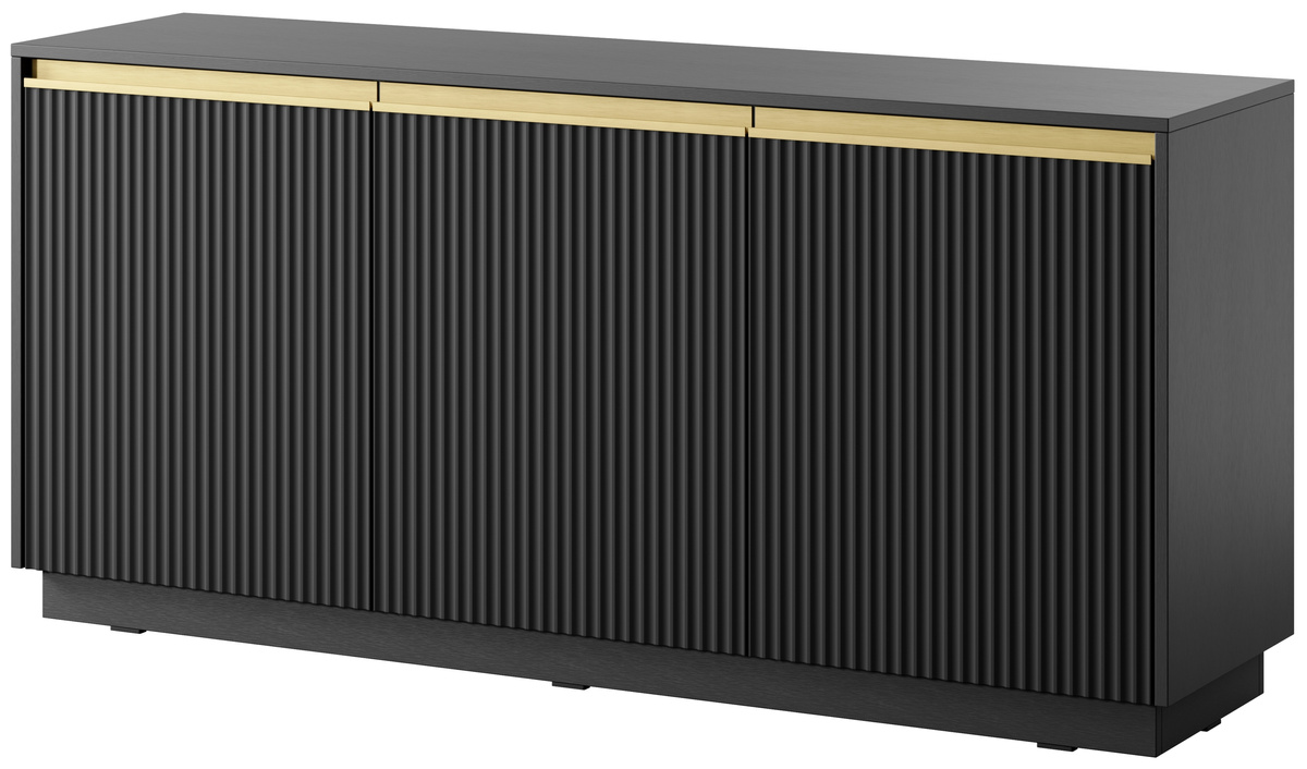 Czarna komoda trzydrzwiowa 154 cm RAVO ryflowany front