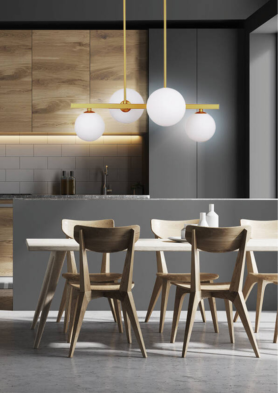 Złota lampa wisząca sufitowa 4-płomienna do salonu KAMA szkło metal