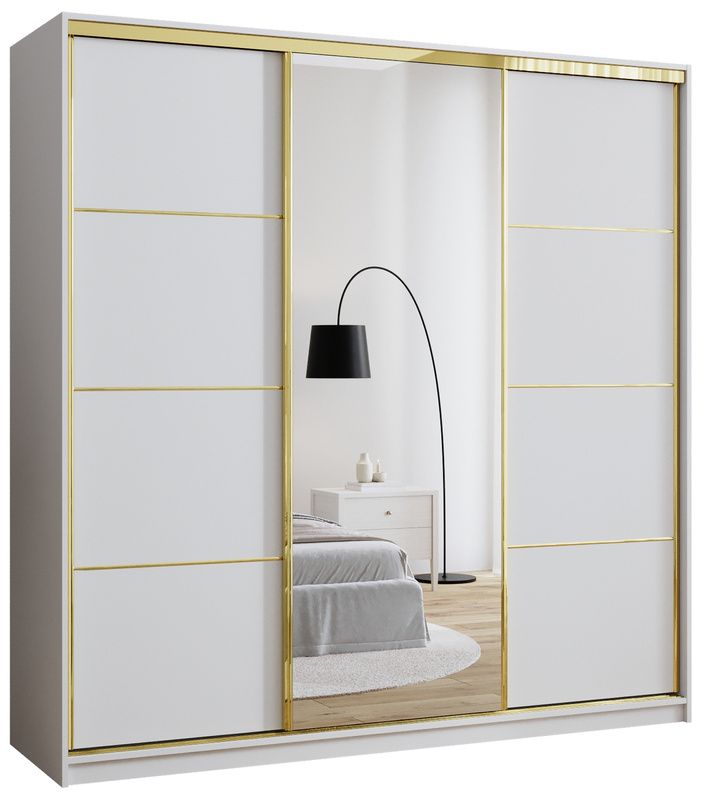 Szafa biała 200 cm GOLD NEW biała przesuwna z lustrem mat