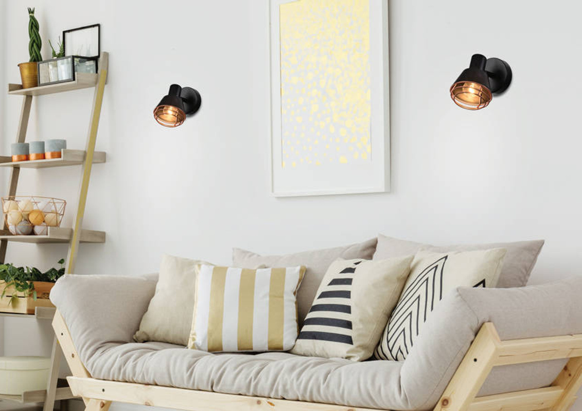 Czarny kinkiet ścienny z ruchomym miedzianym kloszem NERIA metal