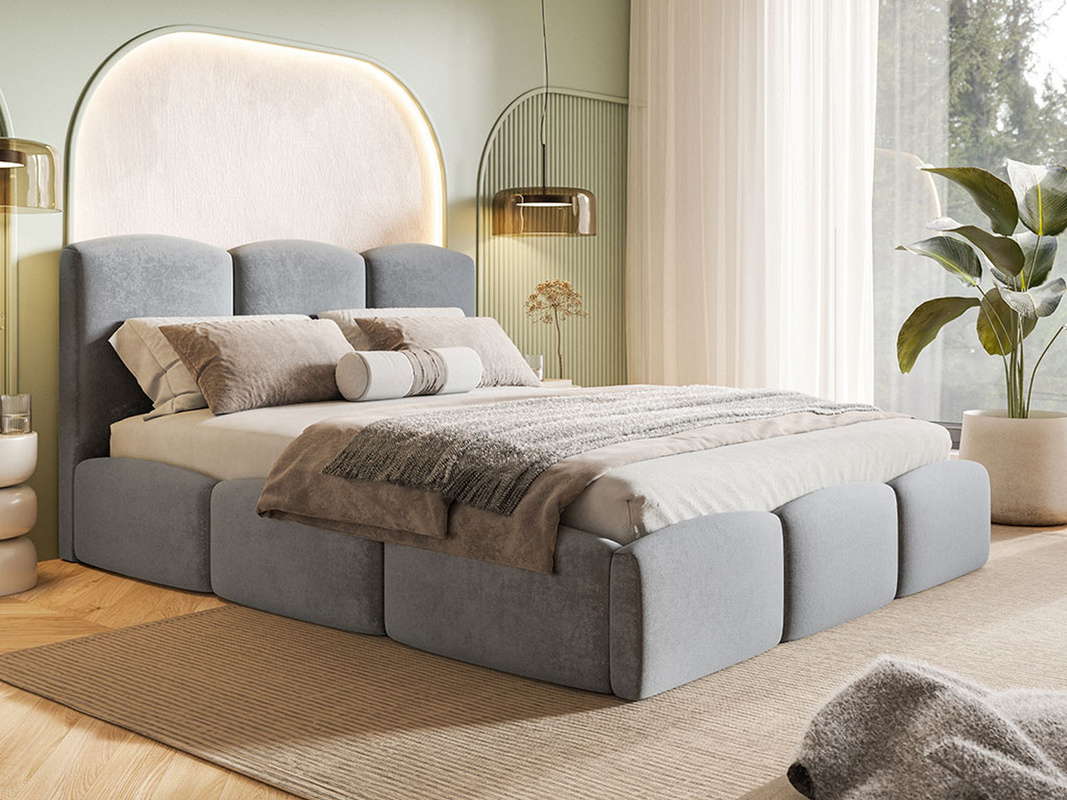 Szare łóżko tapicerowane 120x200 cm z pojemnikiem SEPERO