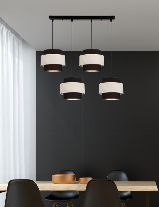 Czarna lampa wisząca do salonu 4-punktowa abażur czarny kremowy BENTA