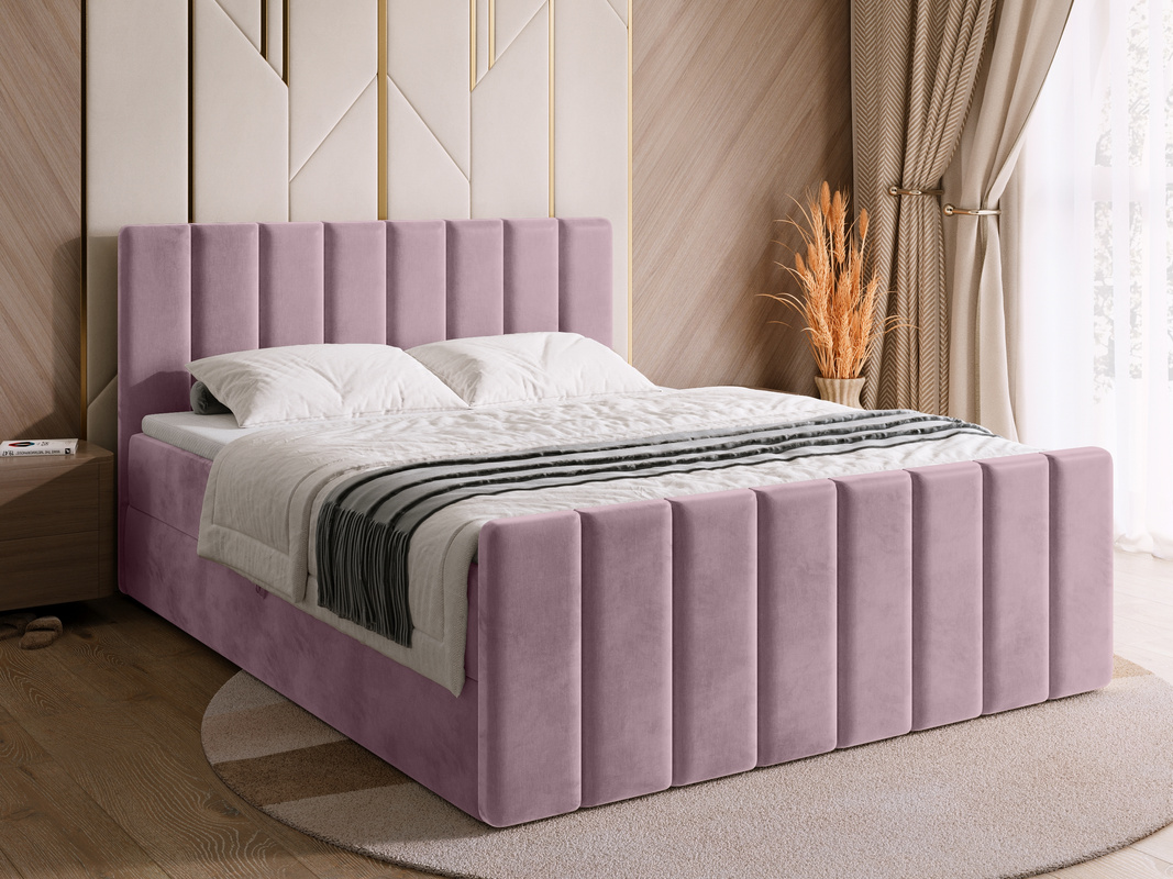 Łóżko do sypialni 160 x 200 cm kontynentalne z pojemnikiem DENVER DUO różowe