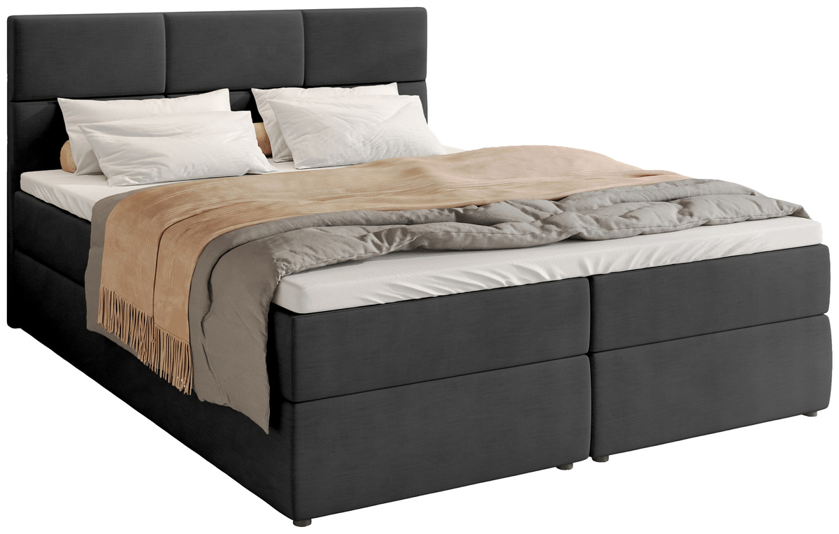 Łóżko kontynentalne 180x200 cm z pojemnikiem na pościel BOSTON czarne