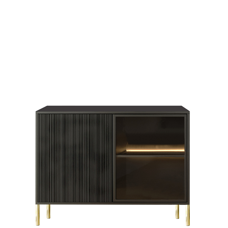 Czarna dwudrzwiowa komoda z witryną 104 cm do salonu OLVO