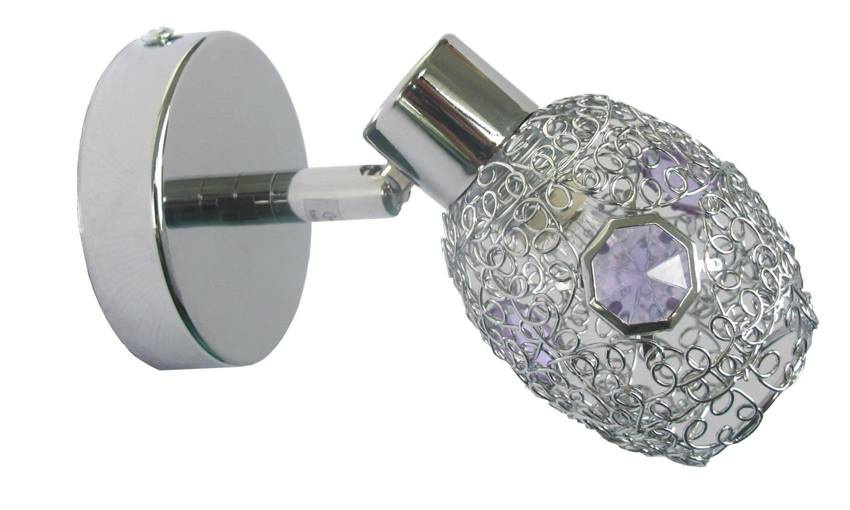 Fioletowy kinkiet ścienny do salonu GOLDEN 1 płomyk chrom