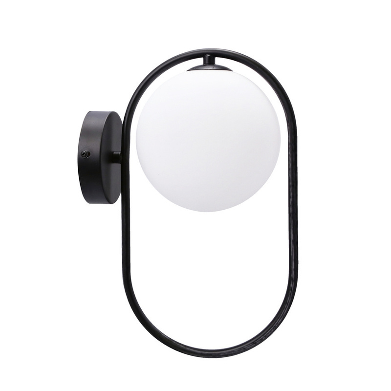 Czarny kinkiet ścienny z kulistym kloszem do sypialni CORDEL metal szkło