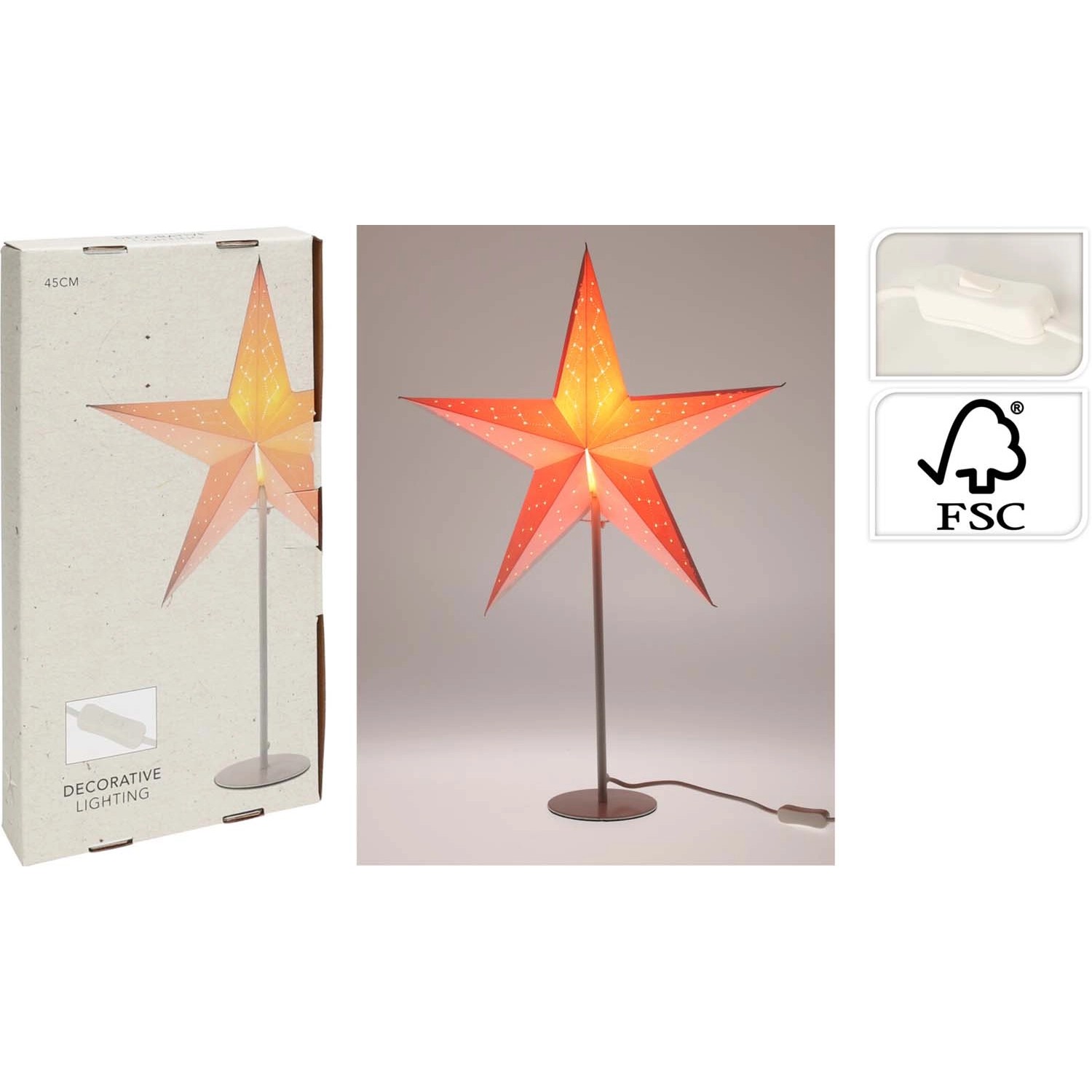 Dekoracja Gwiazda stojąca LED papierowa 45 cm