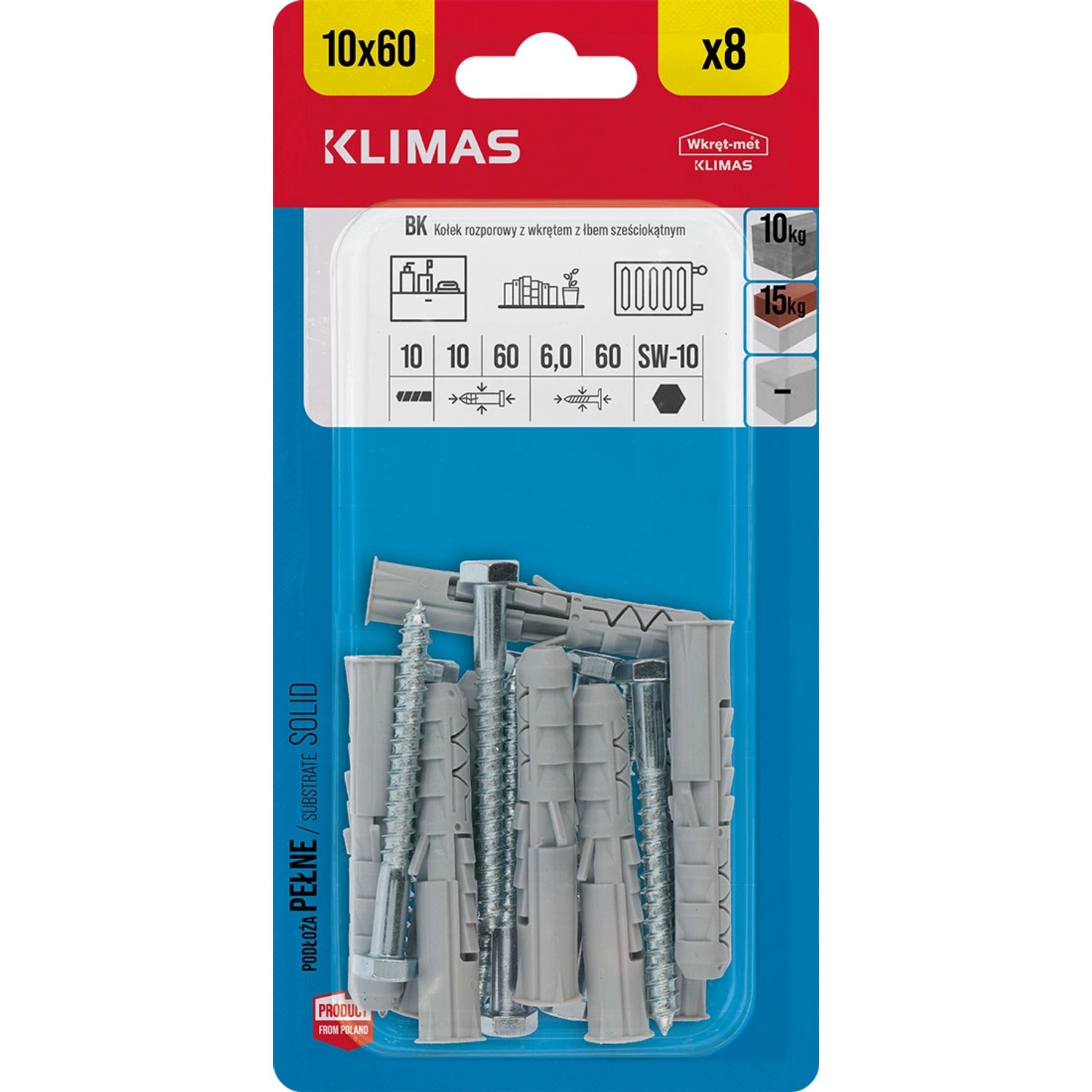 Wkręt-met Kołek rozporowy z wkrętem do drewna z łbem 6-kątnym 10 mm x 60 mm