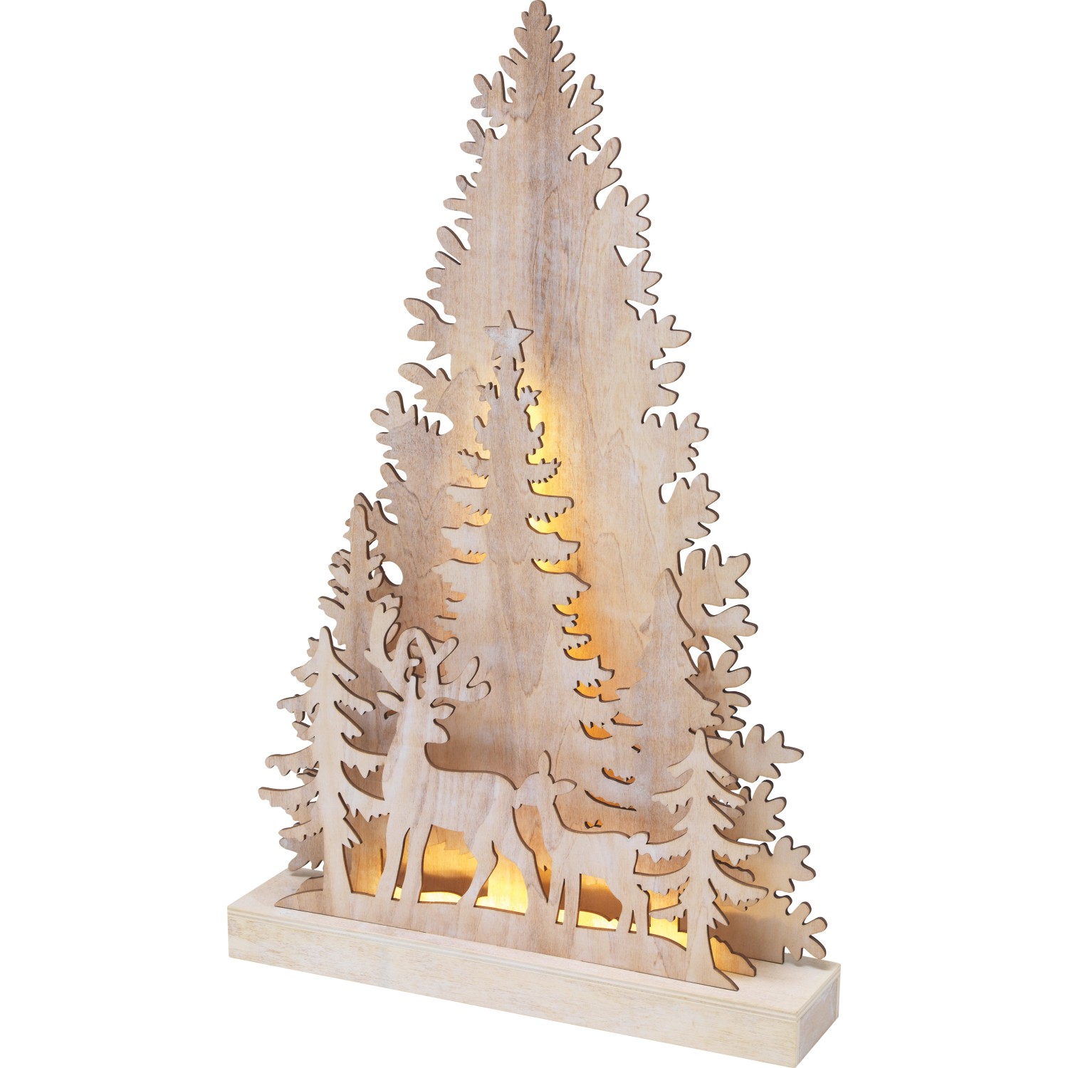 Dekoracja drewniana 20 LED CHOINKA I RENIFERY - wys. 44 cm