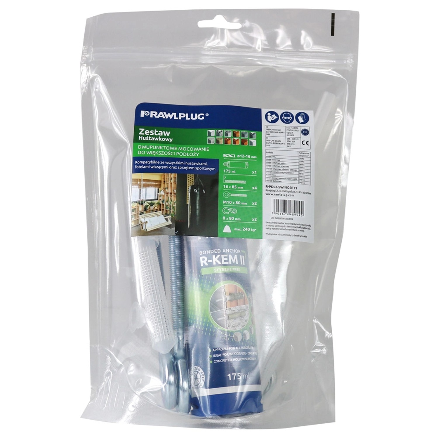 Zestaw huśtawkowy kotwa chemiczna 21 cm x 31 cm