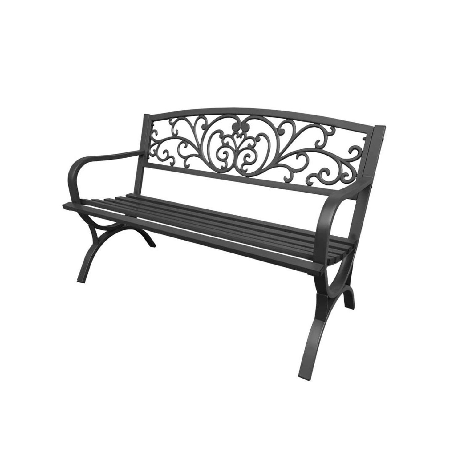 Ławka ogrodowa stalowa czarna 2-osobowa