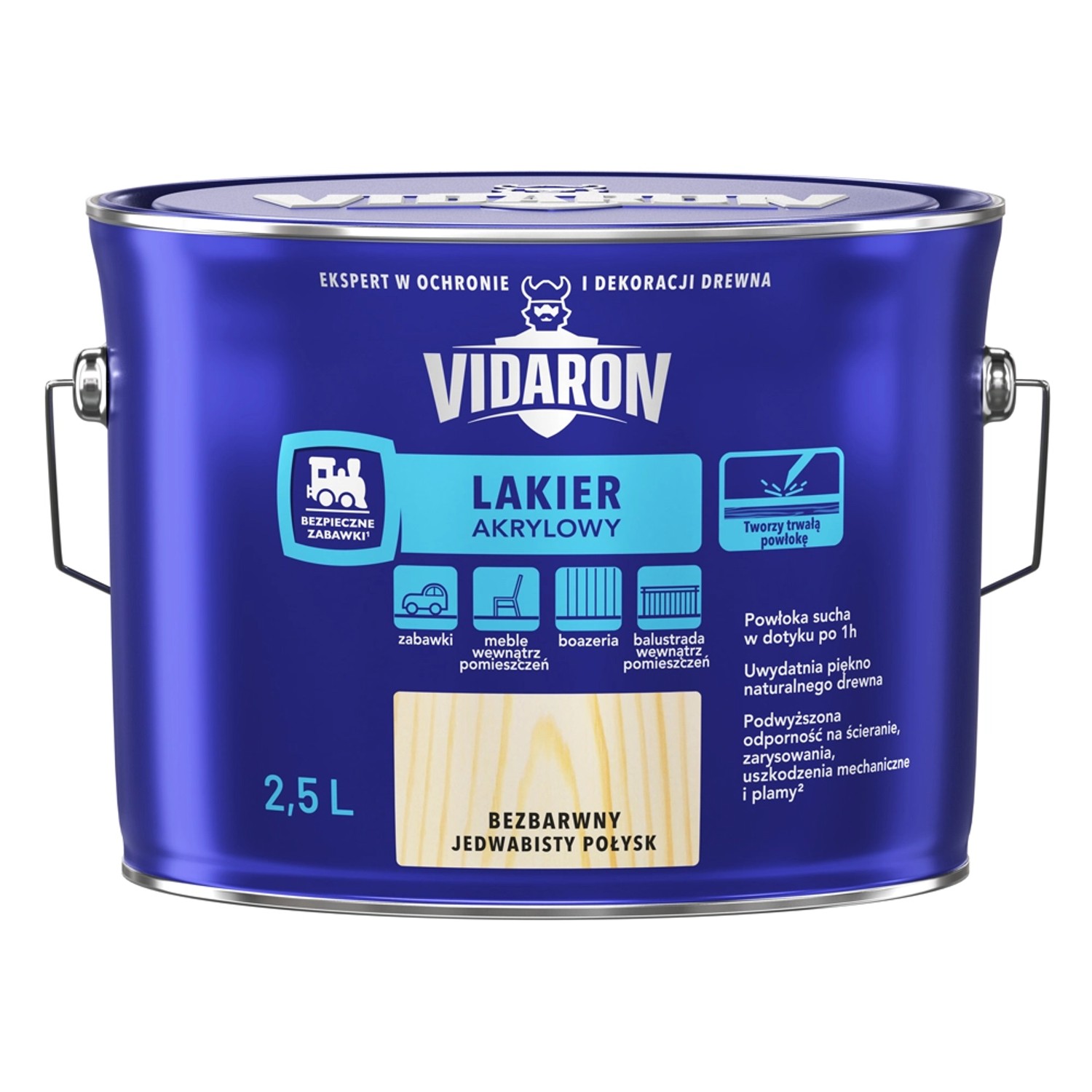 Vidaron Lakier akrylowy do drewna bezbarwny jedwabisty połysk 2,5l