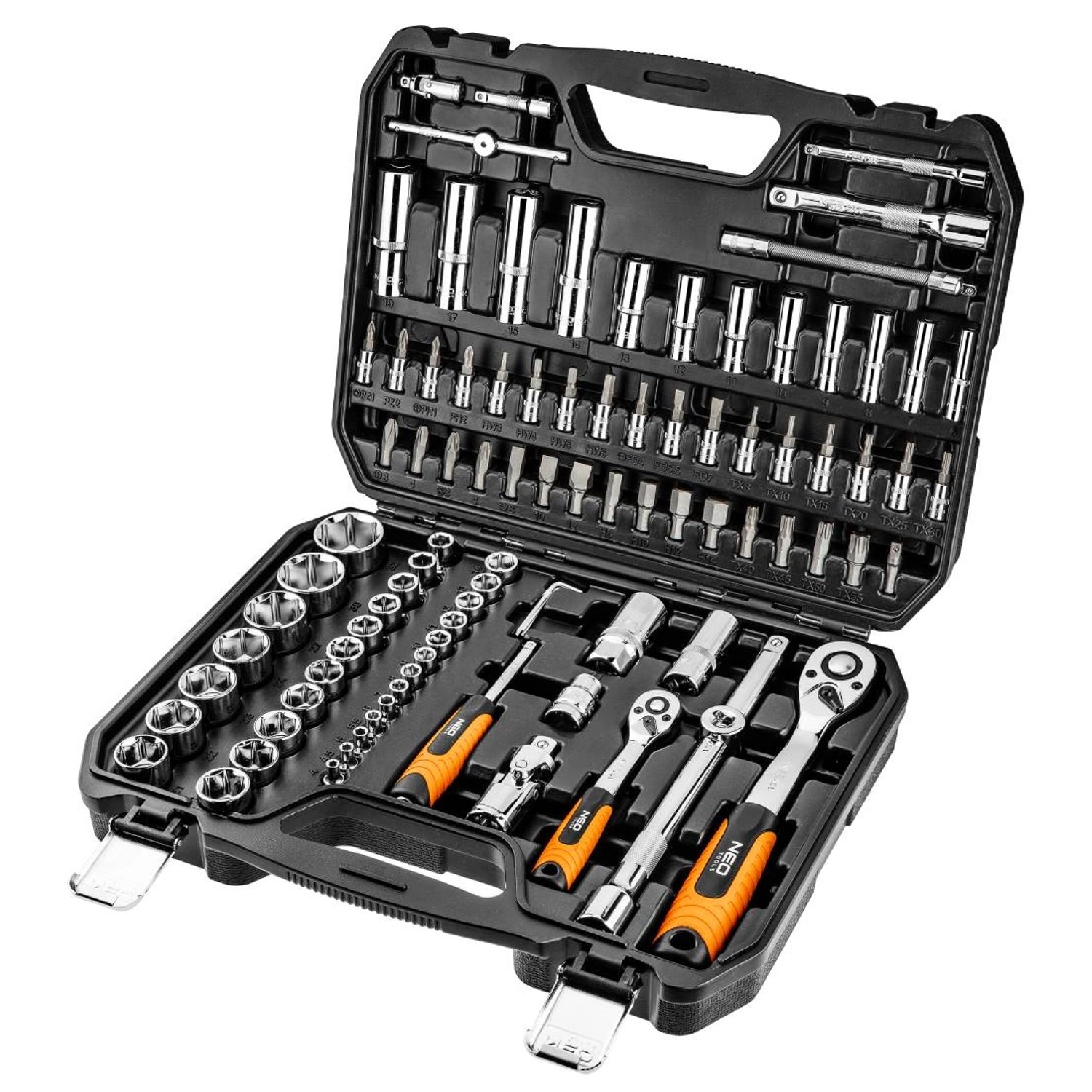 Neo Tools Zestaw kluczy nasadowych 1/2" i 1/4" 94 elementy