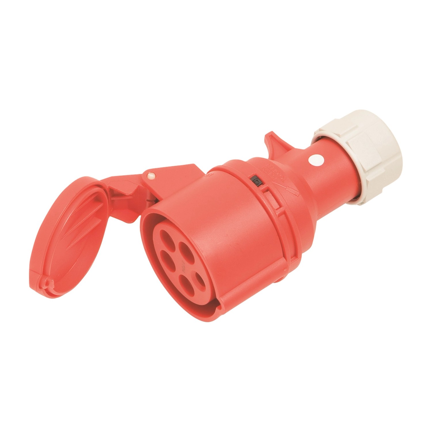 Łącznik wtykowy CEE 5-biegunowy 32 A z pokrywą czerwony