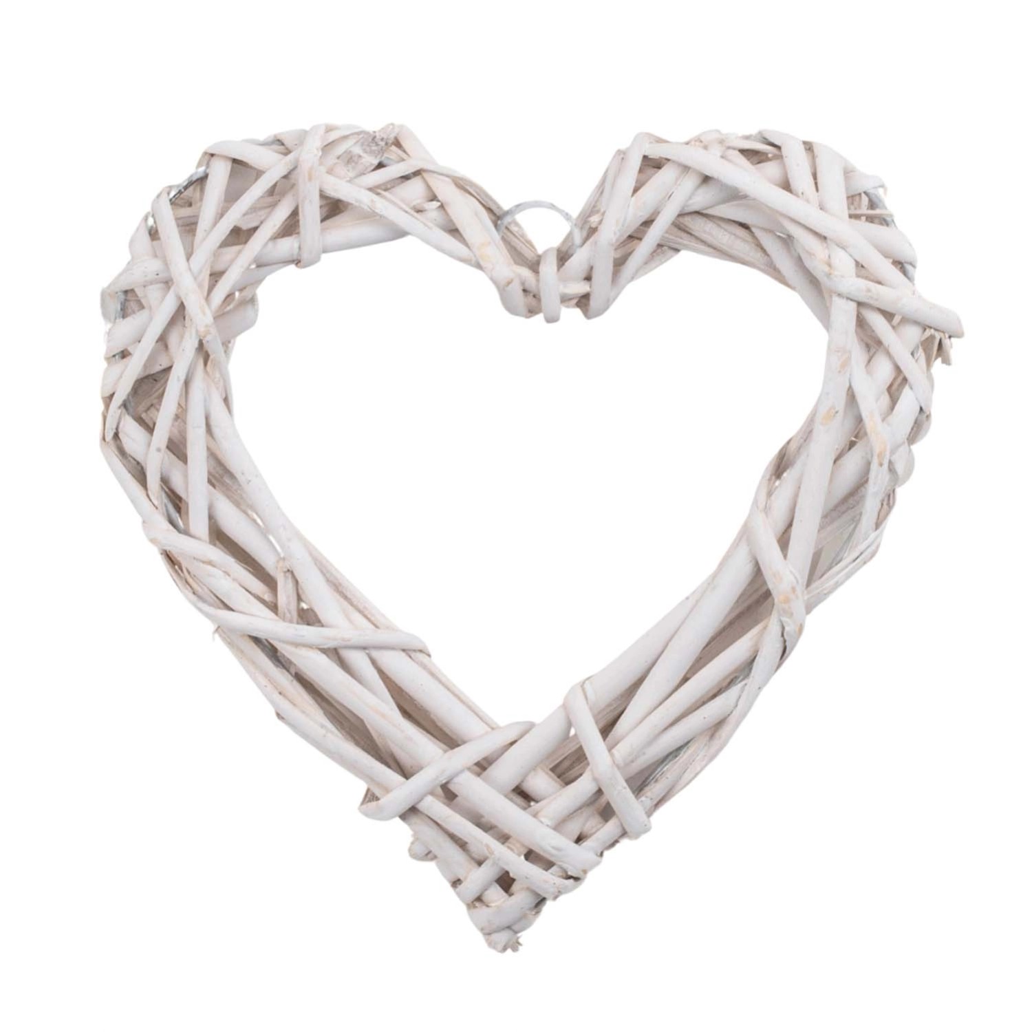Wianek wiklinowy serce biały - 15 x 15 cm