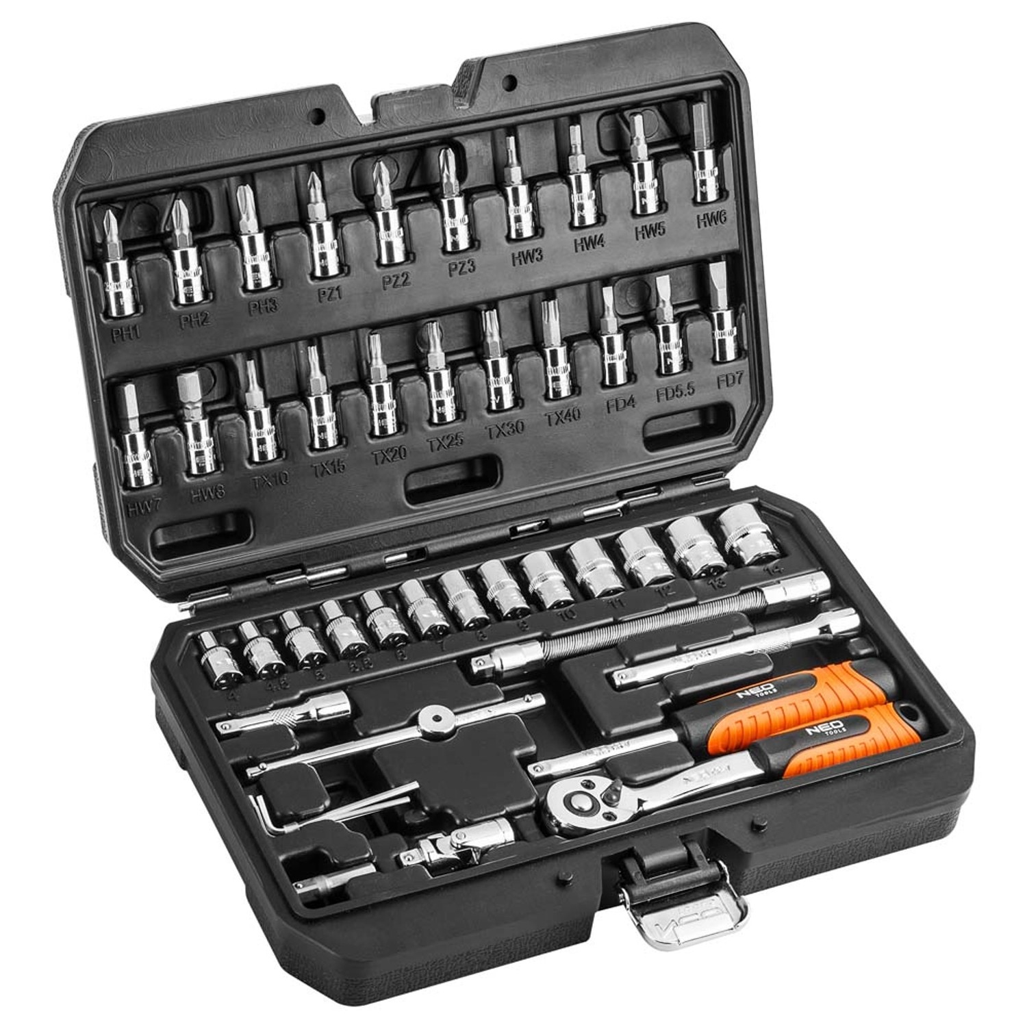 Klucze nasadowe CrV zestaw 46 szt 1/4