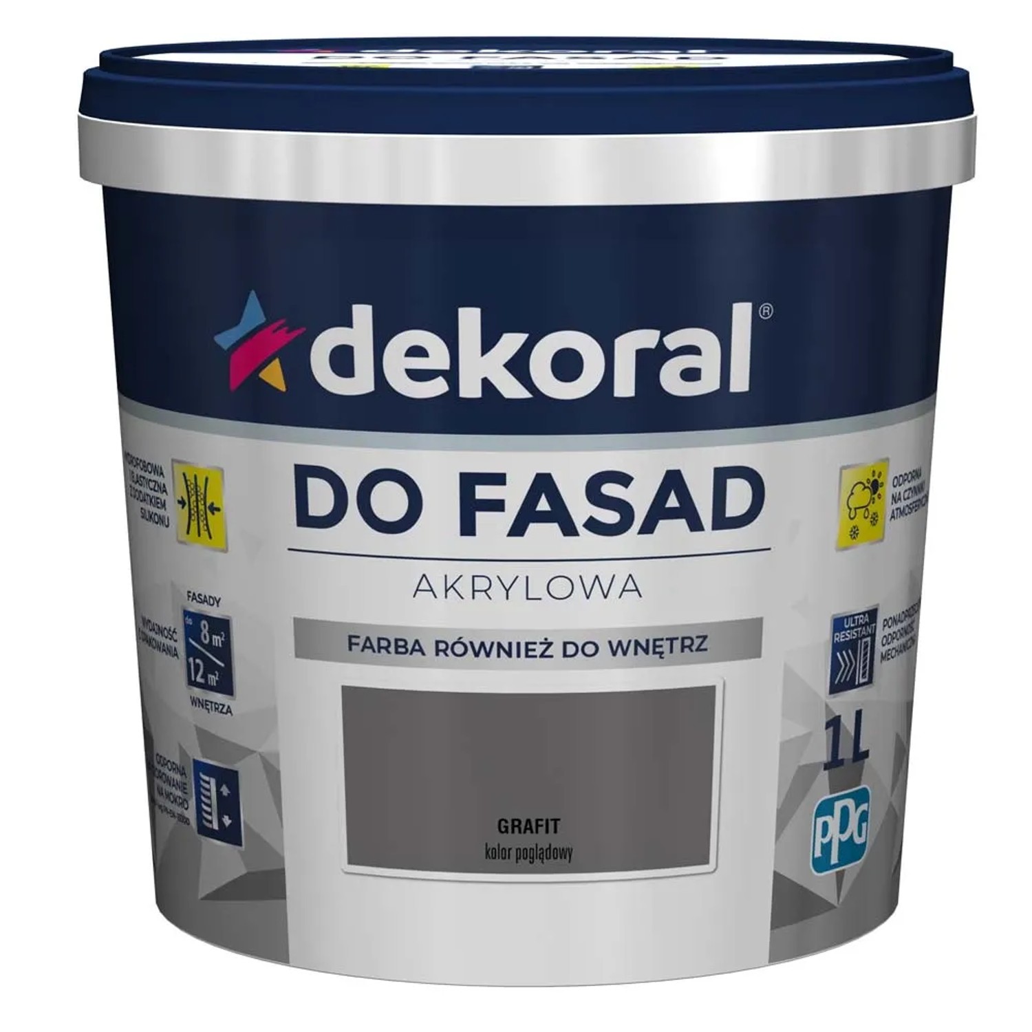 Farba elewacyjna Dekoral Polinit do fasad 1 l grafitowa