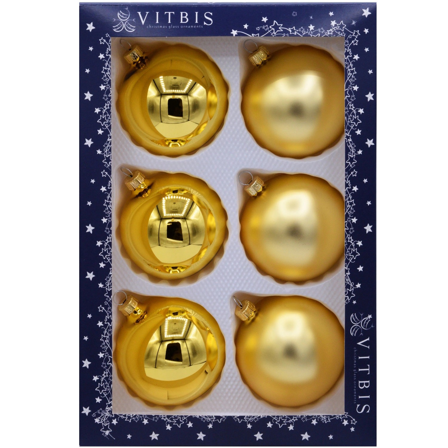 Bombki gładkie w pudełku złote śr. 8 cm - 6 szt.