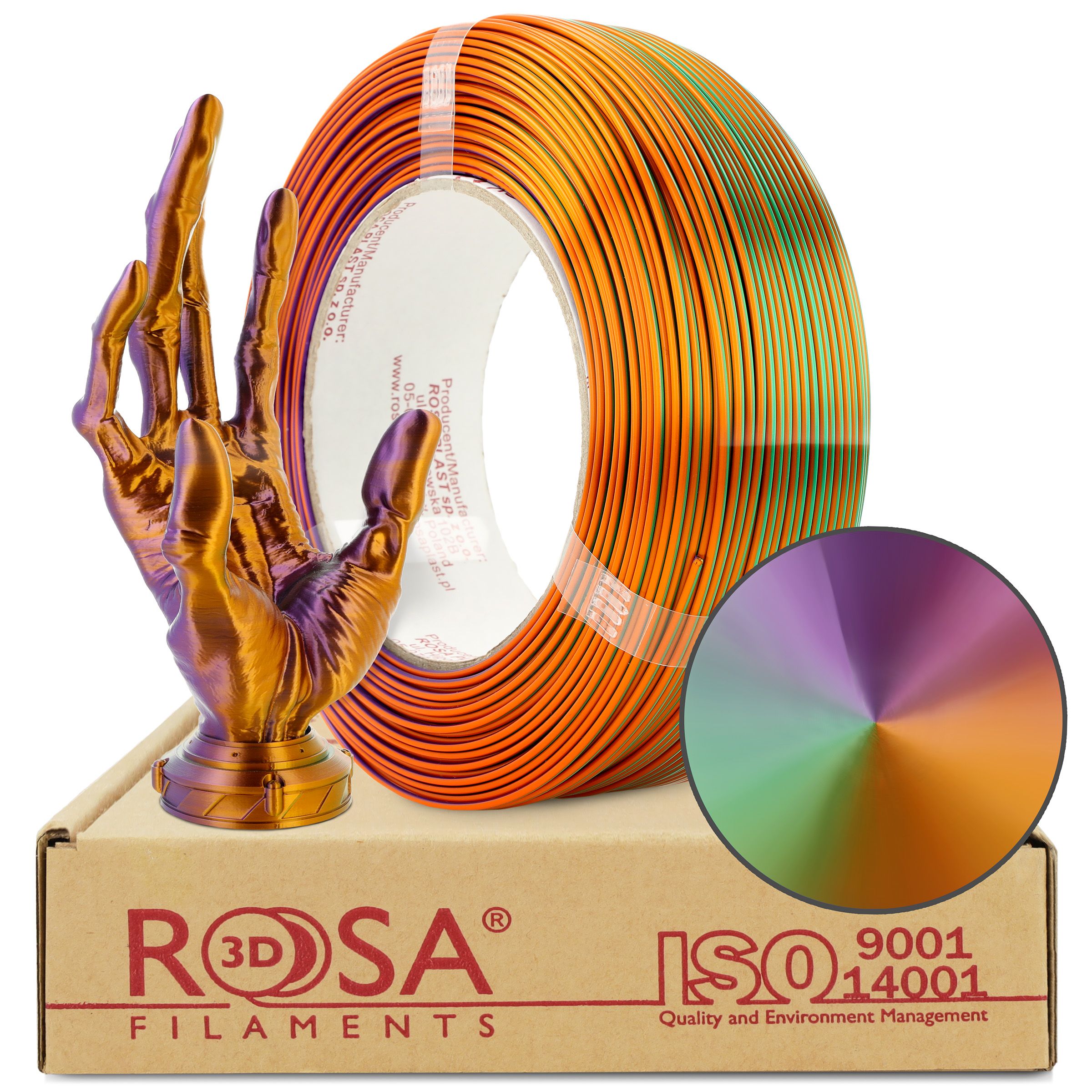 FILAMENT 3D ReFill PLA Magic Silk Cameleon (Orange-Violet-Green) 0,5kg