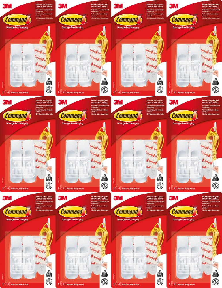 12x Haczyki wielokrotnego użytku Command, 2 sztuki + 4 paski, biały