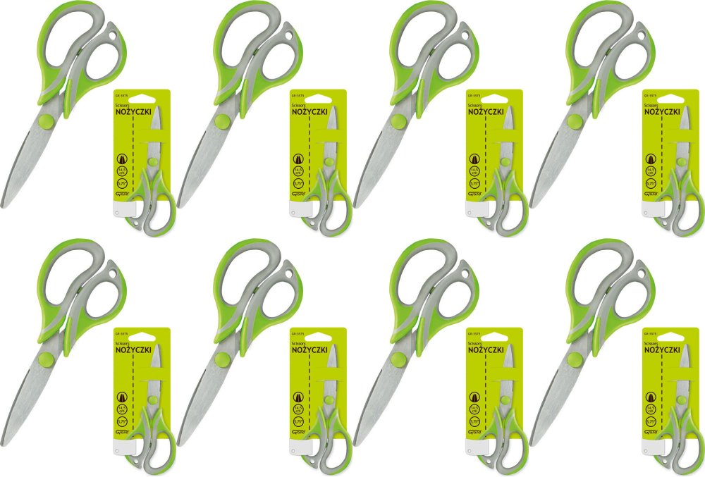 8x Nożyczki biurowe Grand Soft GR-5575, 14.5cm, szaro- zielony