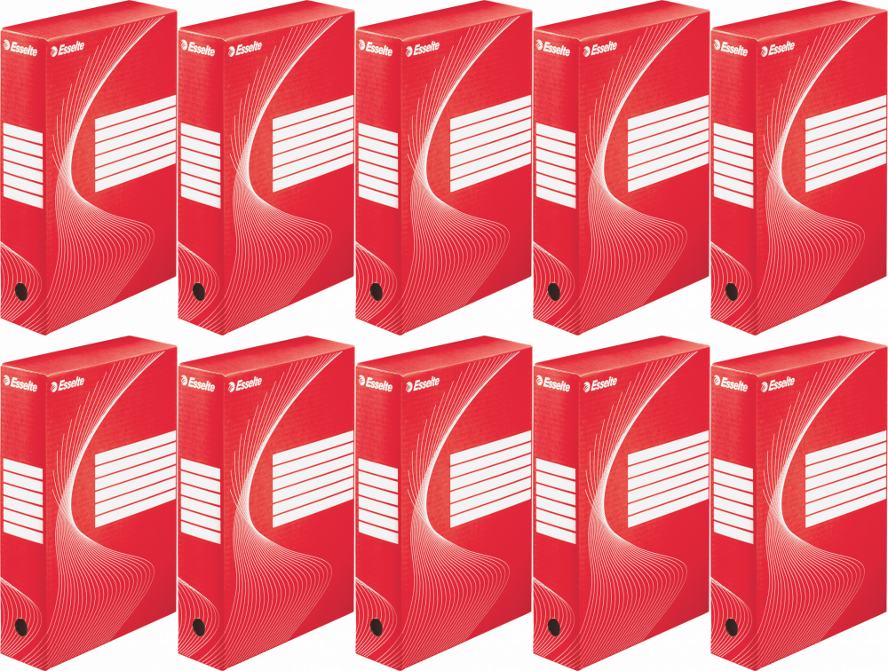 10x Pudło archiwizacyjne Esselte Standard, do luźnych dokumentów, 80mm czerwony