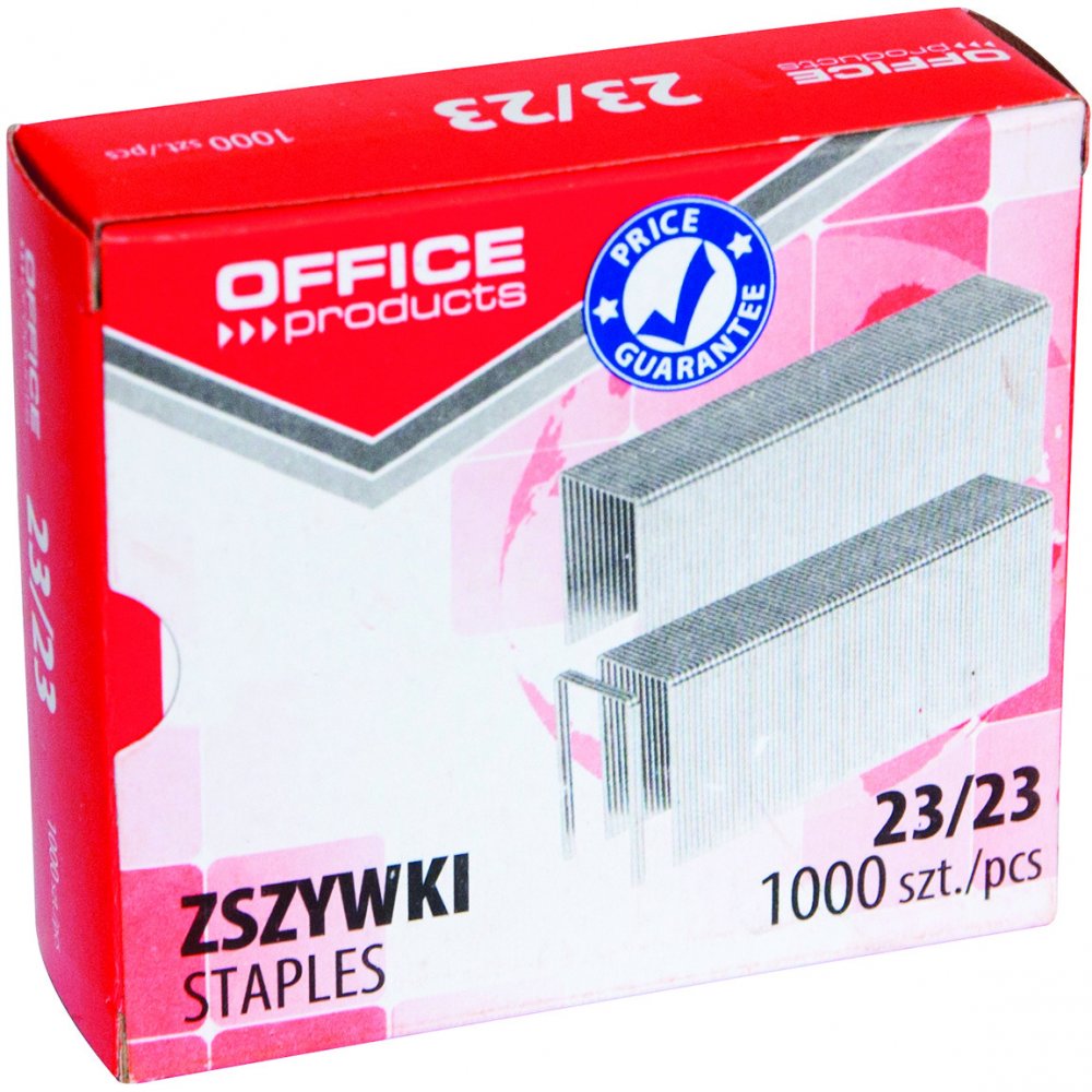 Zszywki Office Products, 23/23, 1000 sztuk, srebrny