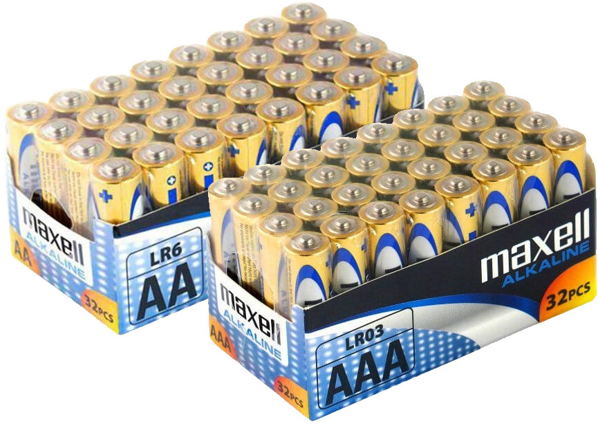 Zestaw: Bateria alkaliczna Maxell, AA, 32 sztuki + Bateria alkaliczna Maxell, AAA, 32 sztuki