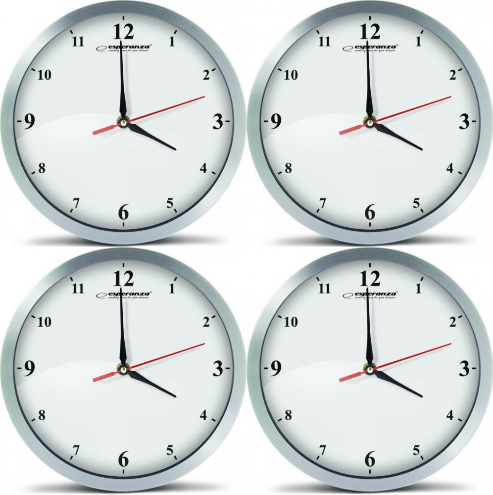 4x Zegar ścienny Esperanza Detroit, 30cm, tarcza kolor biały, obudowa kolor biały