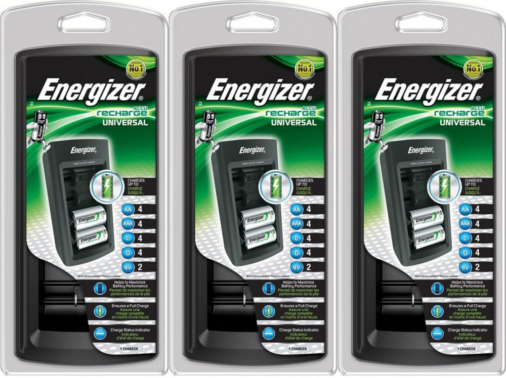 3x Ładowarka Energizer Universal, 4 kanały, czarny