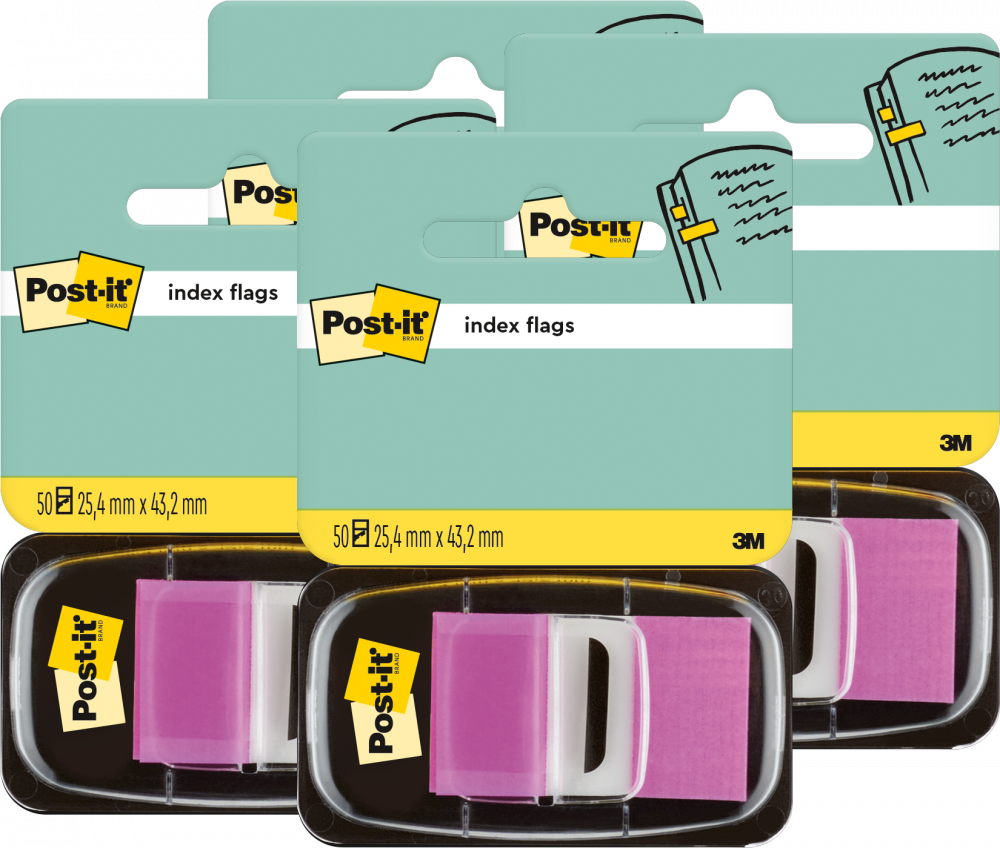 4x Zakładki samoprzylepne Post-it proste, indeksujące, folia, półtransparentne, 25x43mm, 1x50 sztuk, purpurowy
