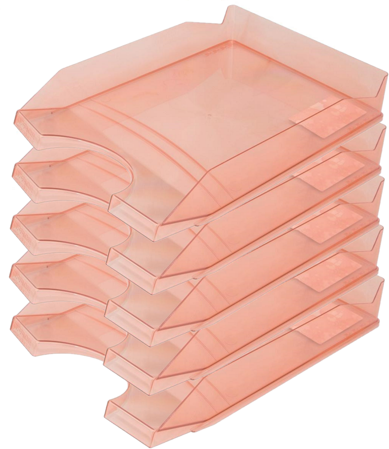 5x półka na dokumenty na biurko Office Products, A4, plastikowa, transparentny czerwony