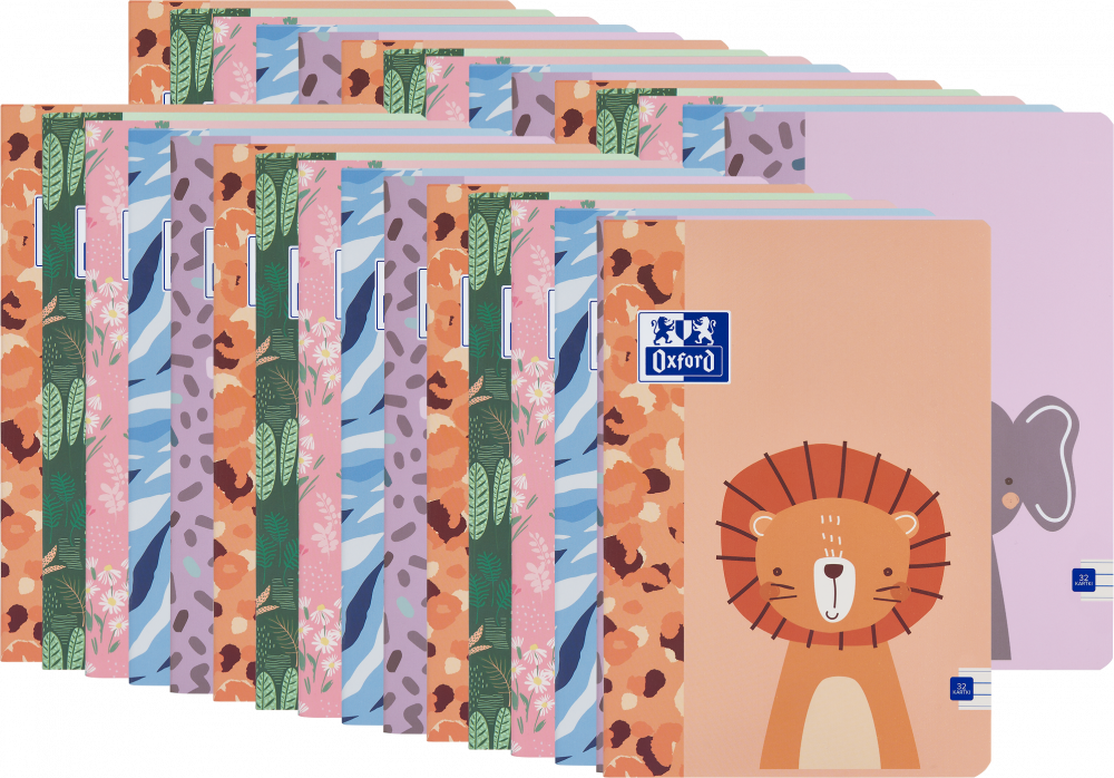 30x Zeszyt w wąskie linie Oxford Kids, A4, miękka oprawa, 32 kartki, mix wzorów